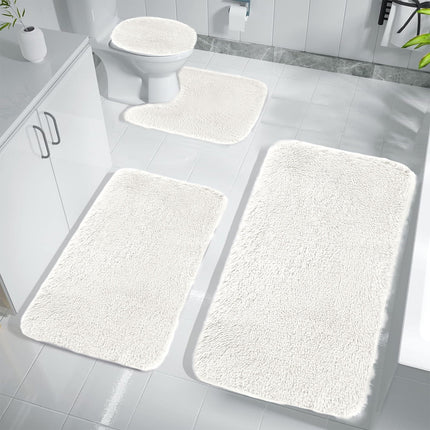 Under $5 Tyidzon Bathroom Rugs Solid Color Bath Mats 3 Set Bath Mats for bathroom Toilet Mats Universal Soft Comfortable Water Absorption Non-Slip Thick Machine Washable Easier to Dry White 2.