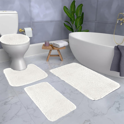 Under $5 Tyidzon Bathroom Rugs Solid Color Bath Mats 3 Set Bath Mats for bathroom Toilet Mats Universal Soft Comfortable Water Absorption Non-Slip Thick Machine Washable Easier to Dry White 2.
