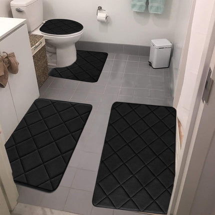 Clearance Tyidzon Bathroom Rugs 4 Piece Ultra Soft & Non-Slip Memory Foam Bath Mats for Bathroom, Absorbent Quick-Drying Bath Mats for Shower Bathroom Floor Rugs Black.