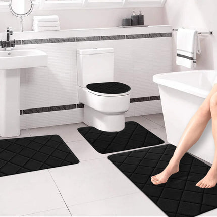 Clearance Tyidzon Bathroom Rugs 4 Piece Ultra Soft & Non-Slip Memory Foam Bath Mats for Bathroom, Absorbent Quick-Drying Bath Mats for Shower Bathroom Floor Rugs Black.