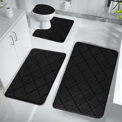 Clearance Tyidzon Bathroom Rugs 4 Piece Ultra Soft & Non-Slip Memory Foam Bath Mats for Bathroom, Absorbent Quick-Drying Bath Mats for Shower Bathroom Floor Rugs Black.