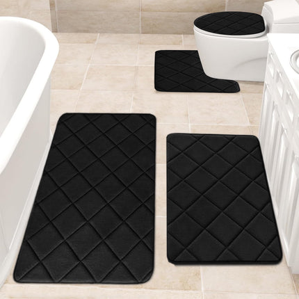Clearance Tyidzon Bathroom Rugs 4 Piece Ultra Soft & Non-Slip Memory Foam Bath Mats for Bathroom, Absorbent Quick-Drying Bath Mats for Shower Bathroom Floor Rugs Black.
