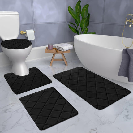 Clearance Tyidzon Bathroom Rugs 4 Piece Ultra Soft & Non-Slip Memory Foam Bath Mats for Bathroom, Absorbent Quick-Drying Bath Mats for Shower Bathroom Floor Rugs Black.