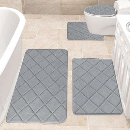 Clearance Tyidzon Bathroom Rugs 4 Piece Ultra Soft & Non-Slip Memory Foam Bath Mats for Bathroom, Absorbent Quick-Drying Bath Mats for Shower Bathroom Floor Rugs Gray.