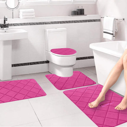Clearance Tyidzon Bathroom Rugs 4 Piece Ultra Soft & Non-Slip Memory Foam Bath Mats for Bathroom, Absorbent Quick-Drying Bath Mats for Shower Bathroom Floor Rugs Pink.