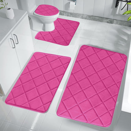 Clearance Tyidzon Bathroom Rugs 4 Piece Ultra Soft & Non-Slip Memory Foam Bath Mats for Bathroom, Absorbent Quick-Drying Bath Mats for Shower Bathroom Floor Rugs Pink.