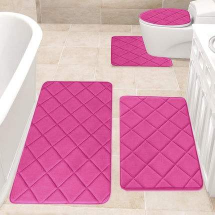 Clearance Tyidzon Bathroom Rugs 4 Piece Ultra Soft & Non-Slip Memory Foam Bath Mats for Bathroom, Absorbent Quick-Drying Bath Mats for Shower Bathroom Floor Rugs Pink.
