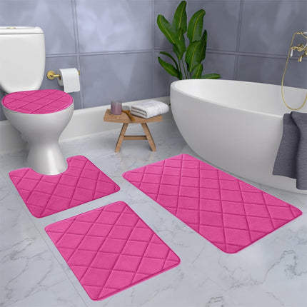 Clearance Tyidzon Bathroom Rugs 4 Piece Ultra Soft & Non-Slip Memory Foam Bath Mats for Bathroom, Absorbent Quick-Drying Bath Mats for Shower Bathroom Floor Rugs Pink.