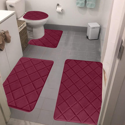Clearance Tyidzon Bathroom Rugs 4 Piece Ultra Soft & Non-Slip Memory Foam Bath Mats for Bathroom, Absorbent Quick-Drying Bath Mats for Shower Bathroom Floor Rugs Red.