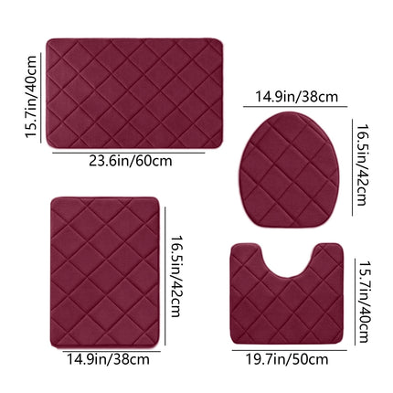 Clearance Tyidzon Bathroom Rugs 4 Piece Ultra Soft & Non-Slip Memory Foam Bath Mats for Bathroom, Absorbent Quick-Drying Bath Mats for Shower Bathroom Floor Rugs Red.