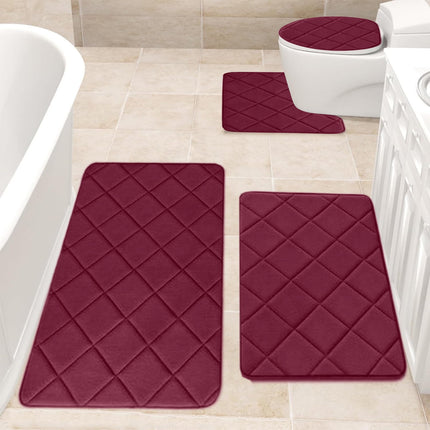 Clearance Tyidzon Bathroom Rugs 4 Piece Ultra Soft & Non-Slip Memory Foam Bath Mats for Bathroom, Absorbent Quick-Drying Bath Mats for Shower Bathroom Floor Rugs Red.