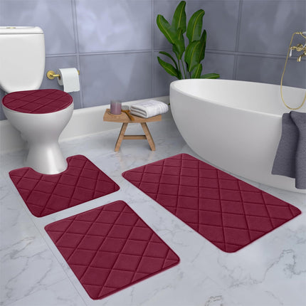 Clearance Tyidzon Bathroom Rugs 4 Piece Ultra Soft & Non-Slip Memory Foam Bath Mats for Bathroom, Absorbent Quick-Drying Bath Mats for Shower Bathroom Floor Rugs Red.