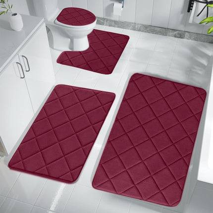 Clearance Tyidzon Bathroom Rugs 4 Piece Ultra Soft & Non-Slip Memory Foam Bath Mats for Bathroom, Absorbent Quick-Drying Bath Mats for Shower Bathroom Floor Rugs Red.