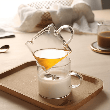 Espresso Cups Set of 2, 4 OZ Double Spouts Cups, Espresso Shot Glasses, Milk Cup with Handle, Clear Glass, Espresso By PULMCheerger 1 Set transparent color.