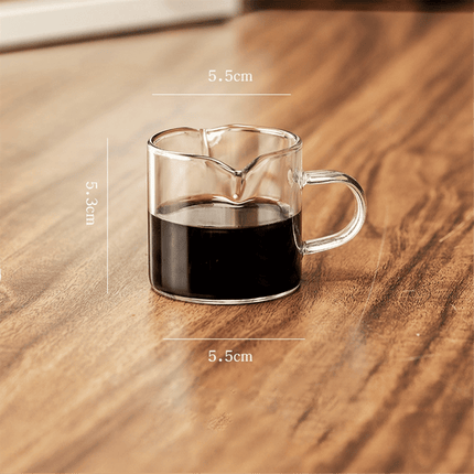 Espresso Cups Set of 2, 4 OZ Double Spouts Cups, Espresso Shot Glasses, Milk Cup with Handle, Clear Glass, Espresso By PULMCheerger 1 Set transparent color.