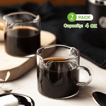 Espresso Cups Set of 2, 4 OZ Double Spouts Cups, Espresso Shot Glasses, Milk Cup with Handle, Clear Glass, Espresso By PULMCheerger 1 Set transparent color.