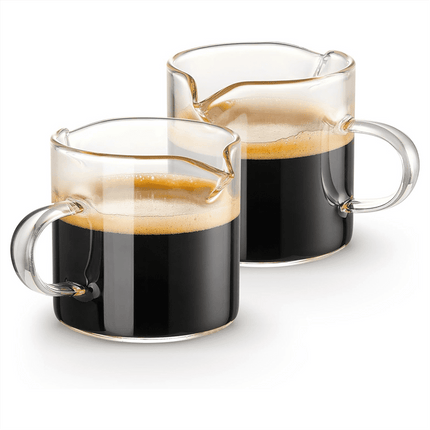 Espresso Cups Set of 2, 4 OZ Double Spouts Cups, Espresso Shot Glasses, Milk Cup with Handle, Clear Glass, Espresso By PULMCheerger 1 Set transparent color.