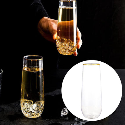 JWDX Glass and Bottle Clearance, Disposable Water Glass Champagne Glass Hot Gold Glass Plastic Cup Glass Drink Shatterproof Suitable for Parties Wedding Birthdays As shown.