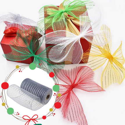 JWDX Gift Yarn Clearance, Packaging Ribbon, Poly Mesh Ribbon with Metallic Foil Each Roll for Wreaths Swags Bows Wrapping and Decorating O.