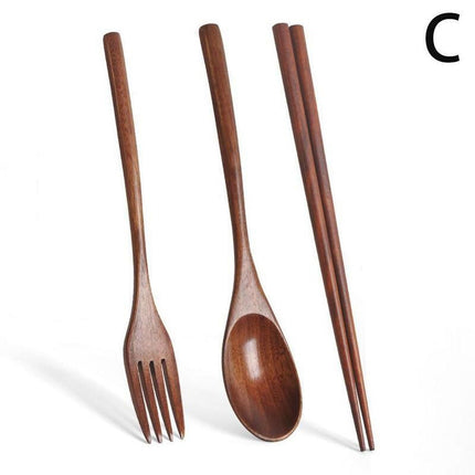 Japanese Natural Chopsticks Wooden Spoon Fork Cutlery Style Set BEST E2B9.