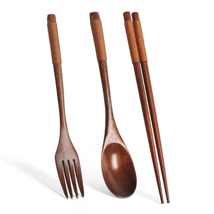 Japanese Natural Chopsticks Wooden Spoon Fork Cutlery Style Set BEST E2B9.