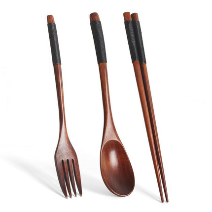 Japanese Natural Chopsticks Wooden Spoon Fork Cutlery Style Set BEST E2B9.