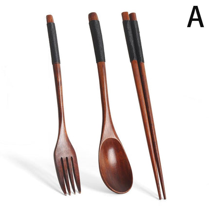 Japanese Natural Chopsticks Wooden Spoon Fork Cutlery Style Set BEST E2B9.