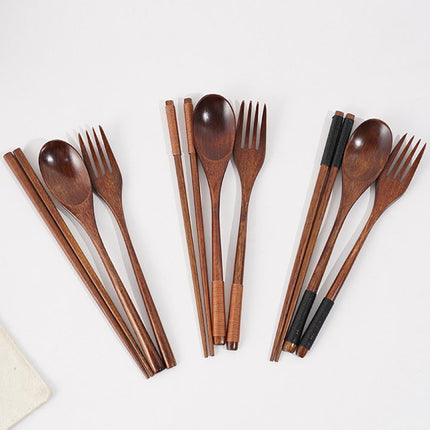 Japanese Natural Chopsticks Wooden Spoon Fork Cutlery Style Set BEST E2B9.