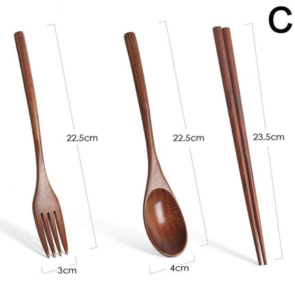 Japanese Natural Chopsticks Wooden Spoon Fork Cutlery Style Set BEST E2B9.