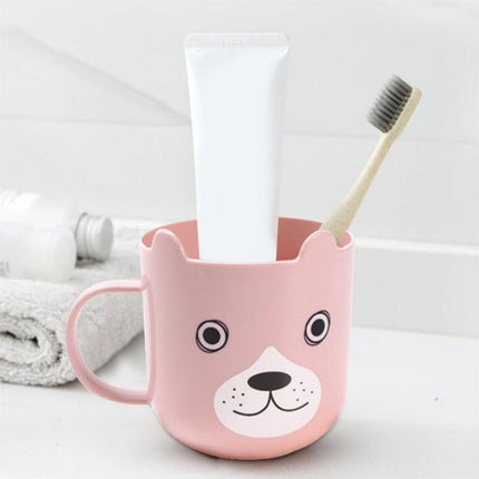 JWDX Glass&Bottle, Cute Cartoon Mouthwash Cup for Children, Kitchen Supplies Clearance, 1Pc Plastic Mouthwash Cup with Handle Bathroom Accessories Non Slip Toothbrush Holder Pink.