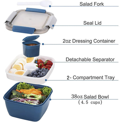 JWDX Food Storage, Light Meal Salad Box Japanese Style Double Layer Compartment Lunch Box, Kitchen Supplies Clearance, 1Pc Portable Box and Salad Bowl Combo Keep Your Food Fresh and Organized Blue.