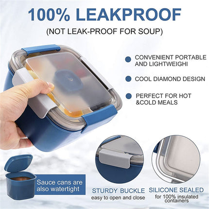 JWDX Food Storage, Light Meal Salad Box Japanese Style Double Layer Compartment Lunch Box, Kitchen Supplies Clearance, 1Pc Portable Box and Salad Bowl Combo Keep Your Food Fresh and Organized Blue.