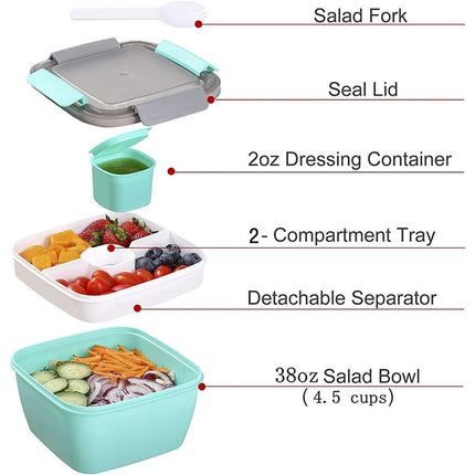 JWDX Food Storage, Light Meal Salad Box Japanese Style Double Layer Compartment Lunch Box, Kitchen Supplies Clearance, 1Pc Portable Box and Salad Bowl Combo Keep Your Food Fresh and Organized Green.