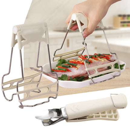 JWDX Food Clips Clearance, Stainless Steel Anti Hot Bowl Dish Plate Clip Clamp Holder for Moving Hot Plate Or Bowls with Food Out From Microwave Oven Kitchen Tool Tongs for Cooking Beige.