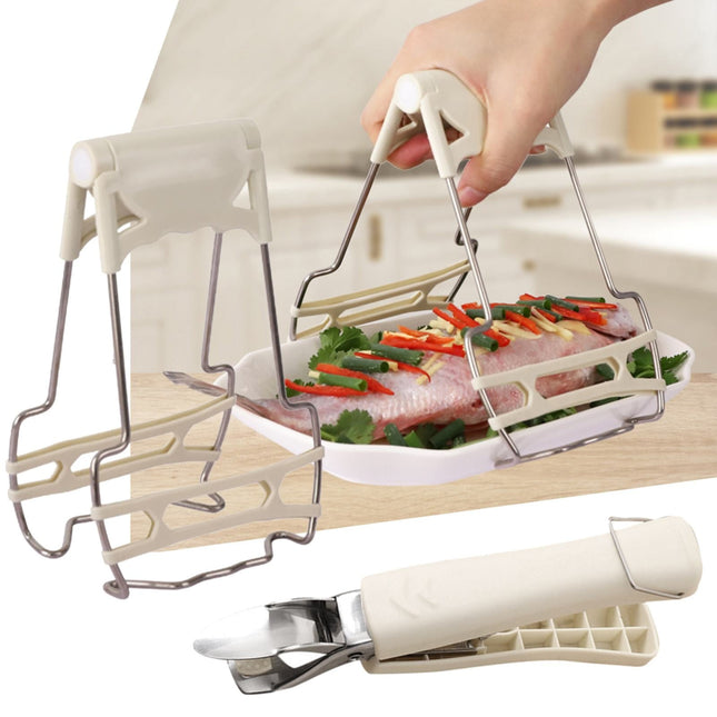 JWDX Food Clips Clearance, Stainless Steel Anti Hot Bowl Dish Plate Clip Clamp Holder for Moving Hot Plate Or Bowls with Food Out From Microwave Oven Kitchen Tool Tongs for Cooking Beige.