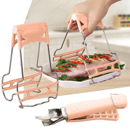 JWDX Food Clips Clearance, Stainless Steel Anti Hot Bowl Dish Plate Clip Clamp Holder for Moving Hot Plate Or Bowls with Food Out From Microwave Oven Kitchen Tool Tongs for Cooking Pink.