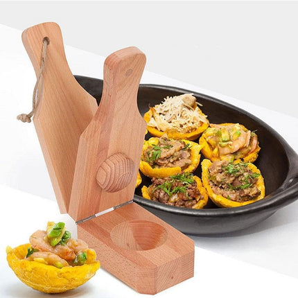 JWDX Bakeware Clearance, Wooden with Handle 2 in 1 Portable Wooden Banana Maker Wood Latin Cooking Utensil for Making Stuffed Gold.