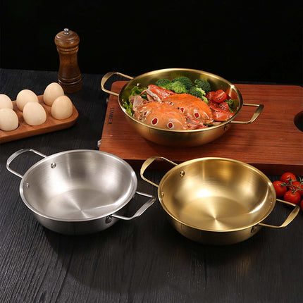 JWDX Stainless Steel Instant Noodle Pot Clearance, 7.1" Korean Ramen Noodle Pot with Handles Stainless Everyday Pan Golden Korean Cooking Pot for Soup Noodle Pasta Home and Outdoor Dishwasher SLB.