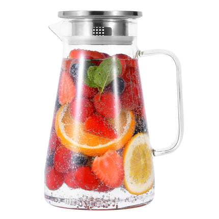 JWDX Glass and Bottle Clearance, 52 Oz Glass Pitcher with Stainless Lid Water Carafe with Handle Clear Good Beverage Pitcher for Homemade Juice and Iced Tea As shown.