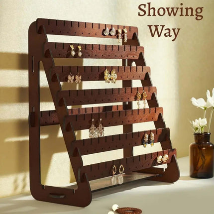JWDX Rack Clearance, Earring Display Wood Earring Stand Organizer Stud Earrings Tower Jewelry Organizer Holder for Stud Hook Earrings Organizer Brown.