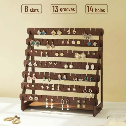 JWDX Rack Clearance, Earring Display Wood Earring Stand Organizer Stud Earrings Tower Jewelry Organizer Holder for Stud Hook Earrings Organizer Brown.