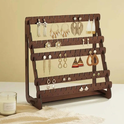 JWDX Rack Clearance, Earring Display Wood Earring Stand Organizer Stud Earrings Tower Jewelry Organizer Holder for Stud Hook Earrings Organizer Brown.