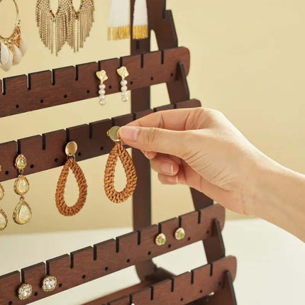JWDX Rack Clearance, Earring Display Wood Earring Stand Organizer Stud Earrings Tower Jewelry Organizer Holder for Stud Hook Earrings Organizer Brown.