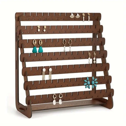 JWDX Rack Clearance, Earring Display Wood Earring Stand Organizer Stud Earrings Tower Jewelry Organizer Holder for Stud Hook Earrings Organizer Brown.