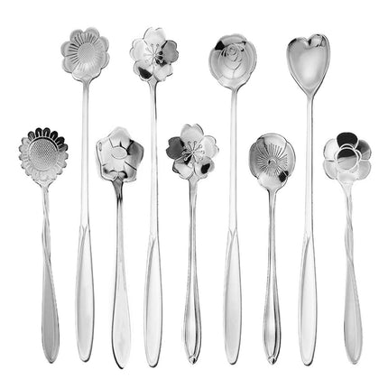 JWDX Cooking Utensils Clearance, Flower Spoon Set 8Pcs Stainless Teaspoon Rainbow Color for Coffee Tea Mixing Sugar Ice Stir Bar Spoons 8 Diffient Pattern Colorful Cutlery Set Kitchen Tool Gif As shown.