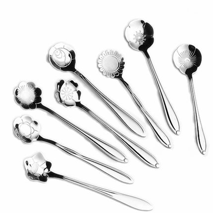 JWDX Cooking Utensils Clearance, Flower Spoon Set 8Pcs Stainless Teaspoon Rainbow Color for Coffee Tea Mixing Sugar Ice Stir Bar Spoons 8 Diffient Pattern Colorful Cutlery Set Kitchen Tool Gif As shown.