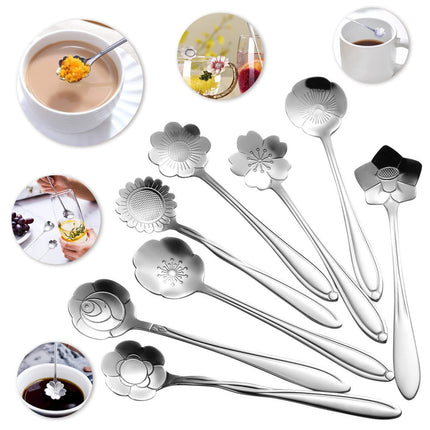 JWDX Cooking Utensils Clearance, Flower Spoon Set 8Pcs Stainless Teaspoon Rainbow Color for Coffee Tea Mixing Sugar Ice Stir Bar Spoons 8 Diffient Pattern Colorful Cutlery Set Kitchen Tool Gif As shown.