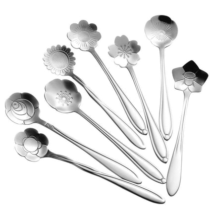 JWDX Cooking Utensils Clearance, Flower Spoon Set 8Pcs Stainless Teaspoon Rainbow Color for Coffee Tea Mixing Sugar Ice Stir Bar Spoons 8 Diffient Pattern Colorful Cutlery Set Kitchen Tool Gif As shown.