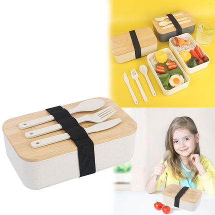 JWDX Tableware Clearance, Box Lunch Box Japanese 2 Layer Food Container with Cutlery Spoon and Fork Divided Salad Box for Men and Women BG2.