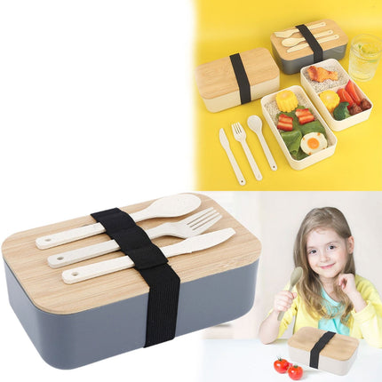 JWDX Tableware Clearance, Box Lunch Box Japanese 2 Layer Food Container with Cutlery Spoon and Fork Divided Salad Box for Men and Women GY2.